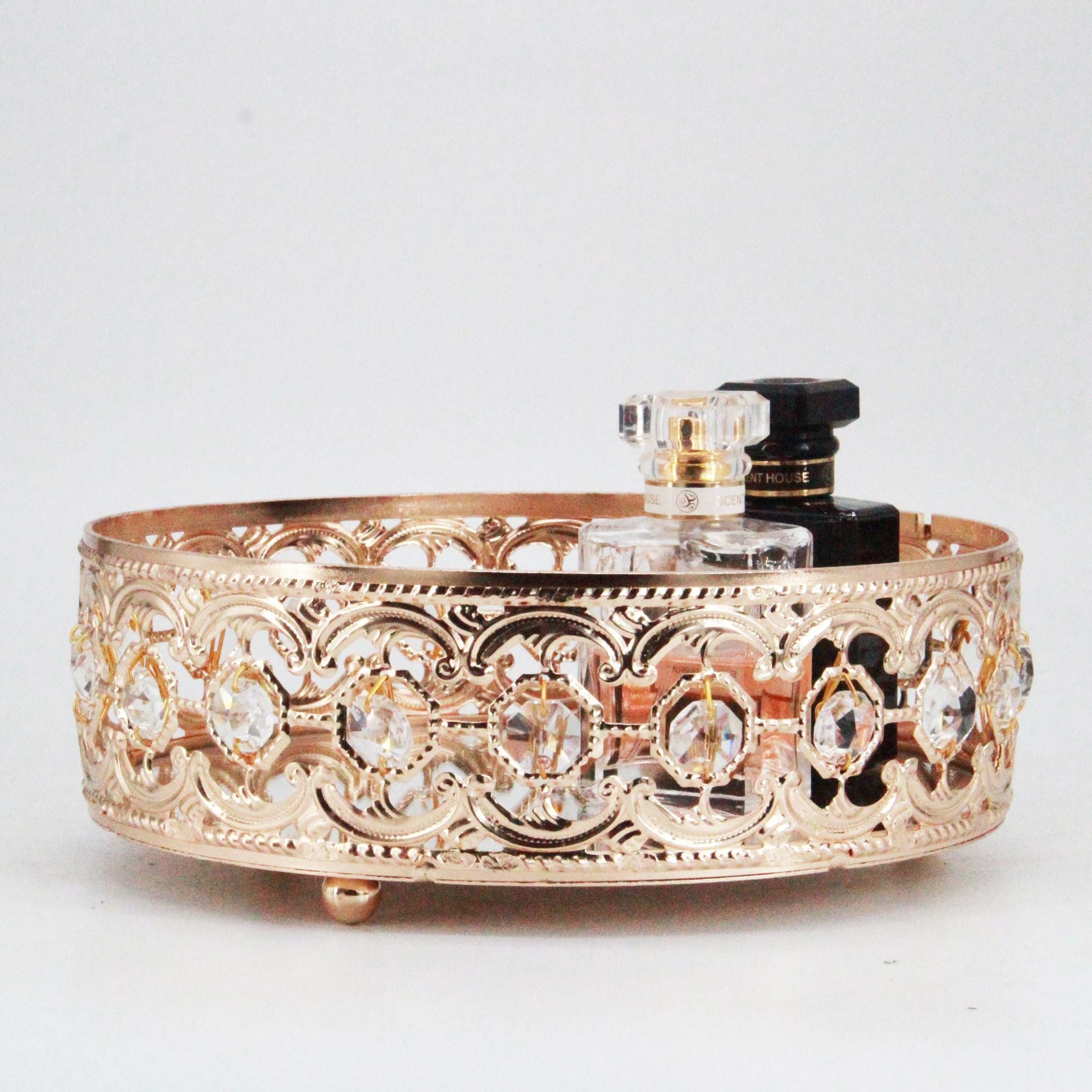 Round  Metal Glass Mirror Tray