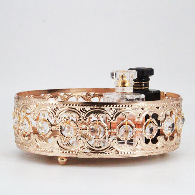 Round  Metal Glass Mirror Tray