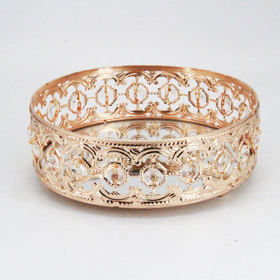 Round  Metal Glass Mirror Tray