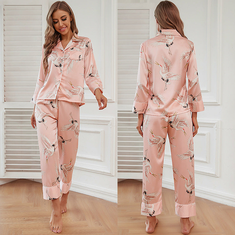 Women Long Sleeve Silk Pajamas