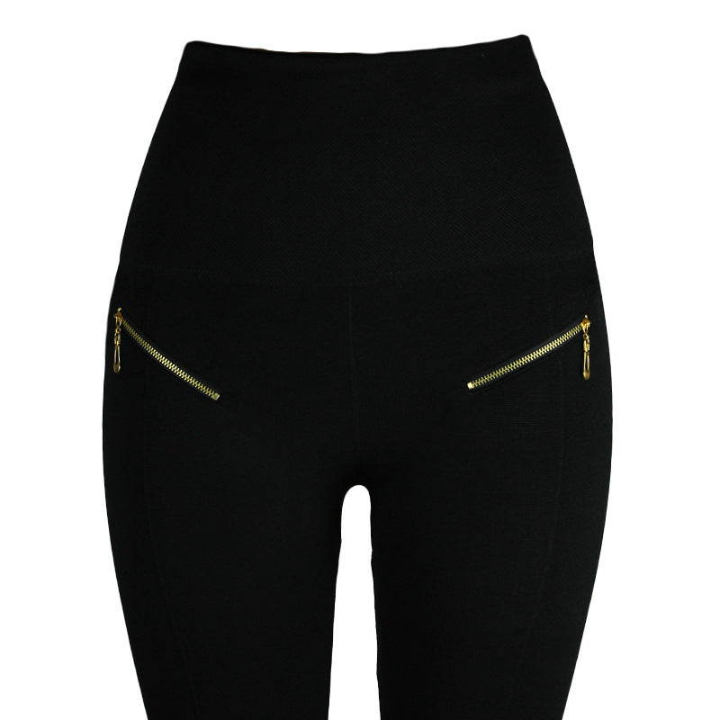 High-waisted Tight Pants Tummy Control Zipper Leggings for Women.