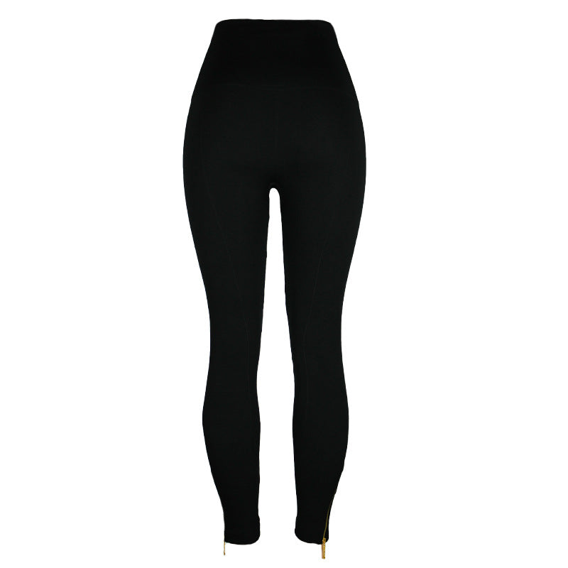 High-waisted Tight Pants Tummy Control Zipper Leggings for Women.