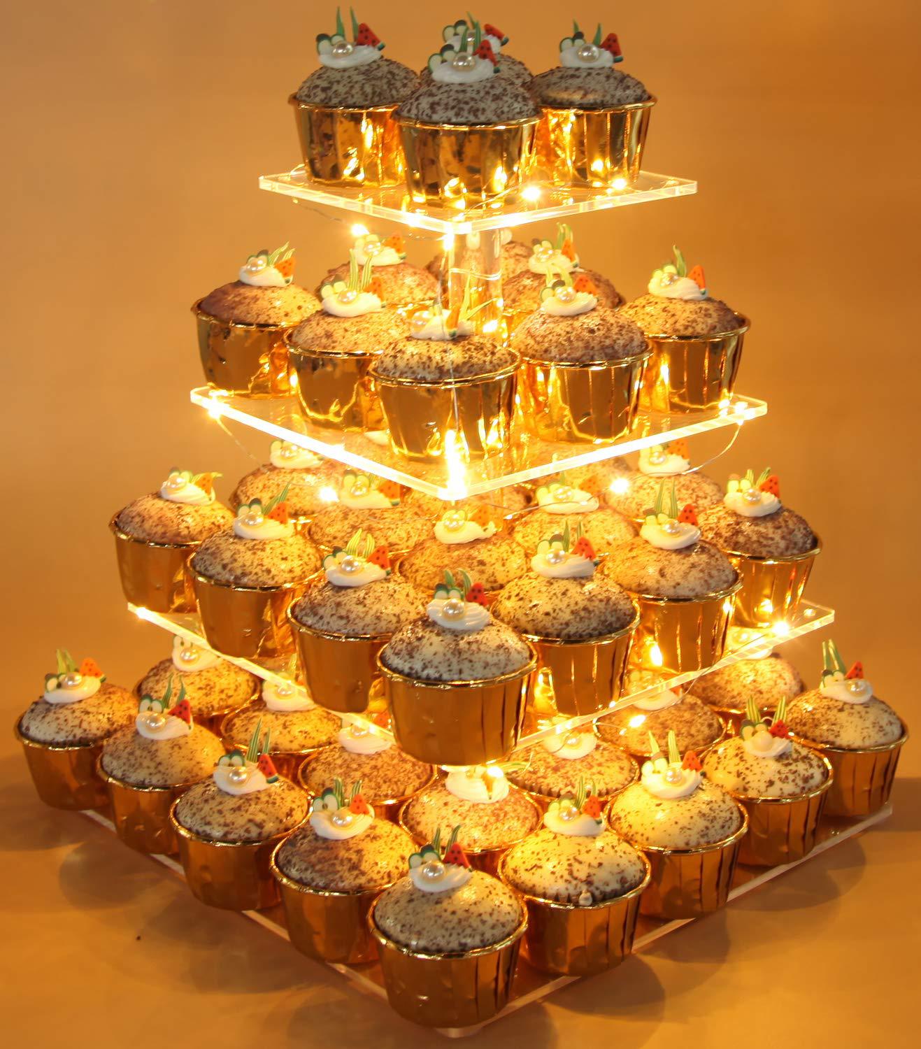 4-layer Wedding/Holiday Square Acrylic Luminous Cake Stand Led Lights Display.