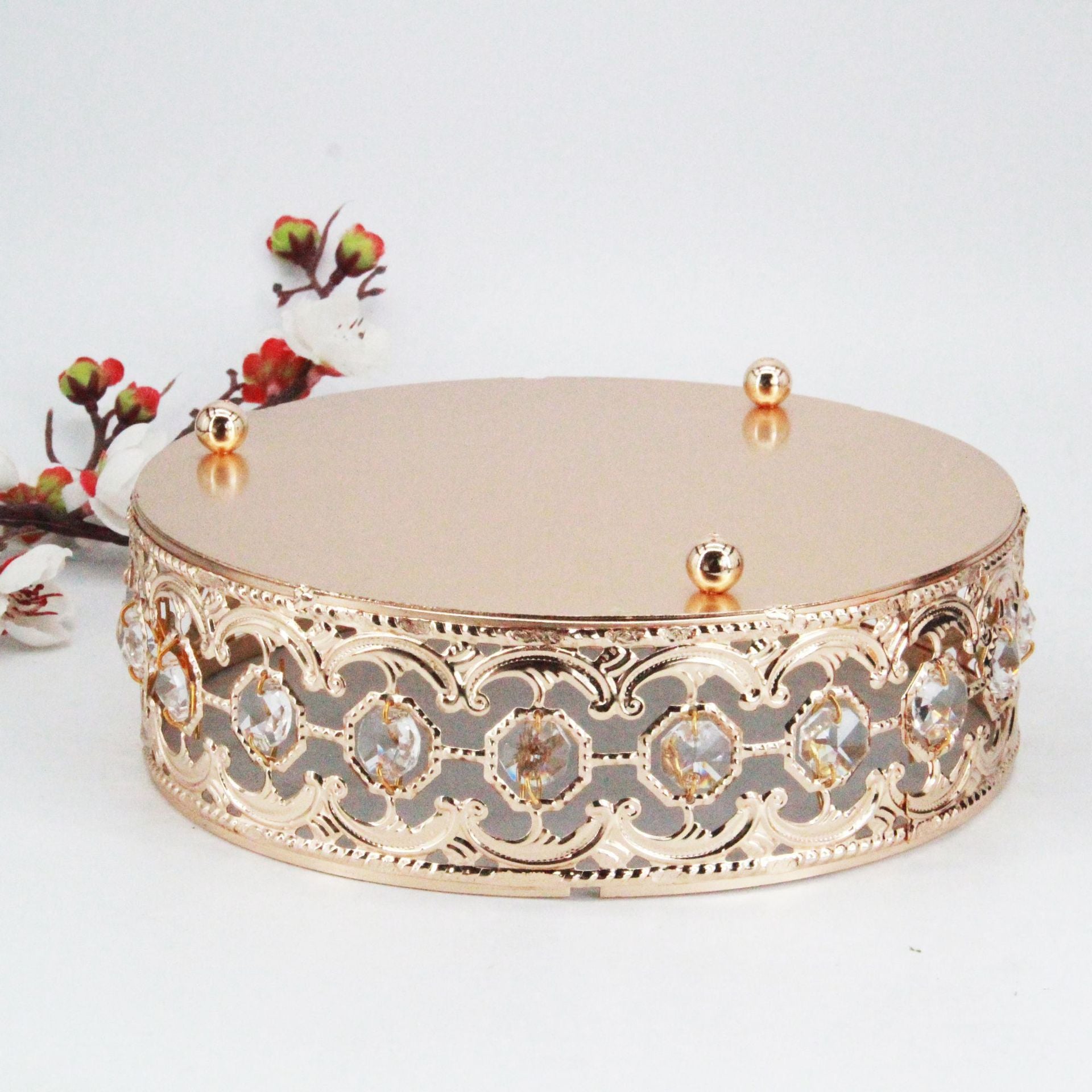 Round  Metal Glass Mirror Tray