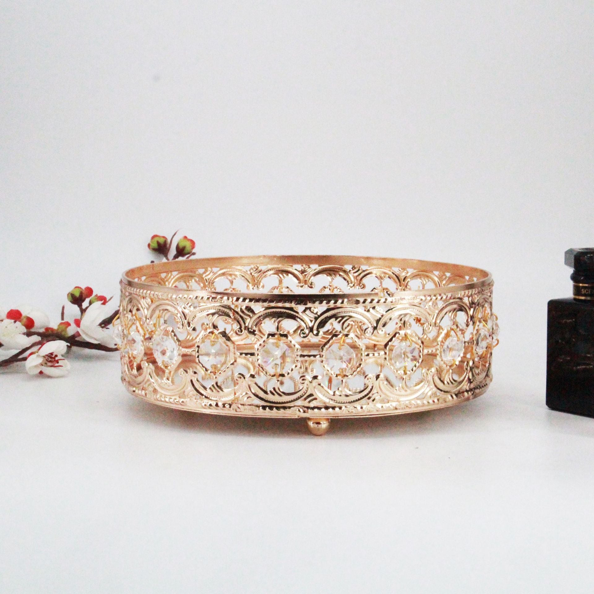 Round  Metal Glass Mirror Tray