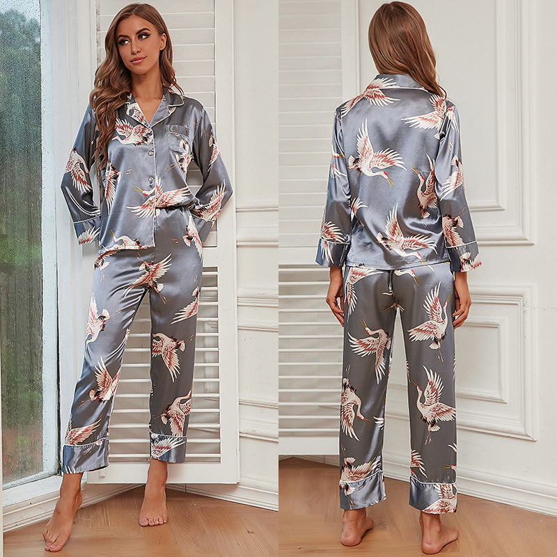 Women Long Sleeve Silk Pajamas