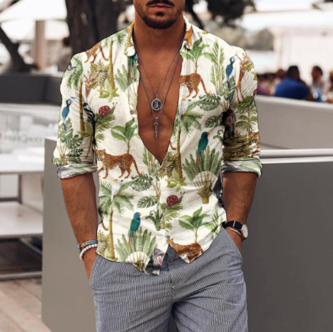 Men's Casual Holiday Romantic Floral Shirt