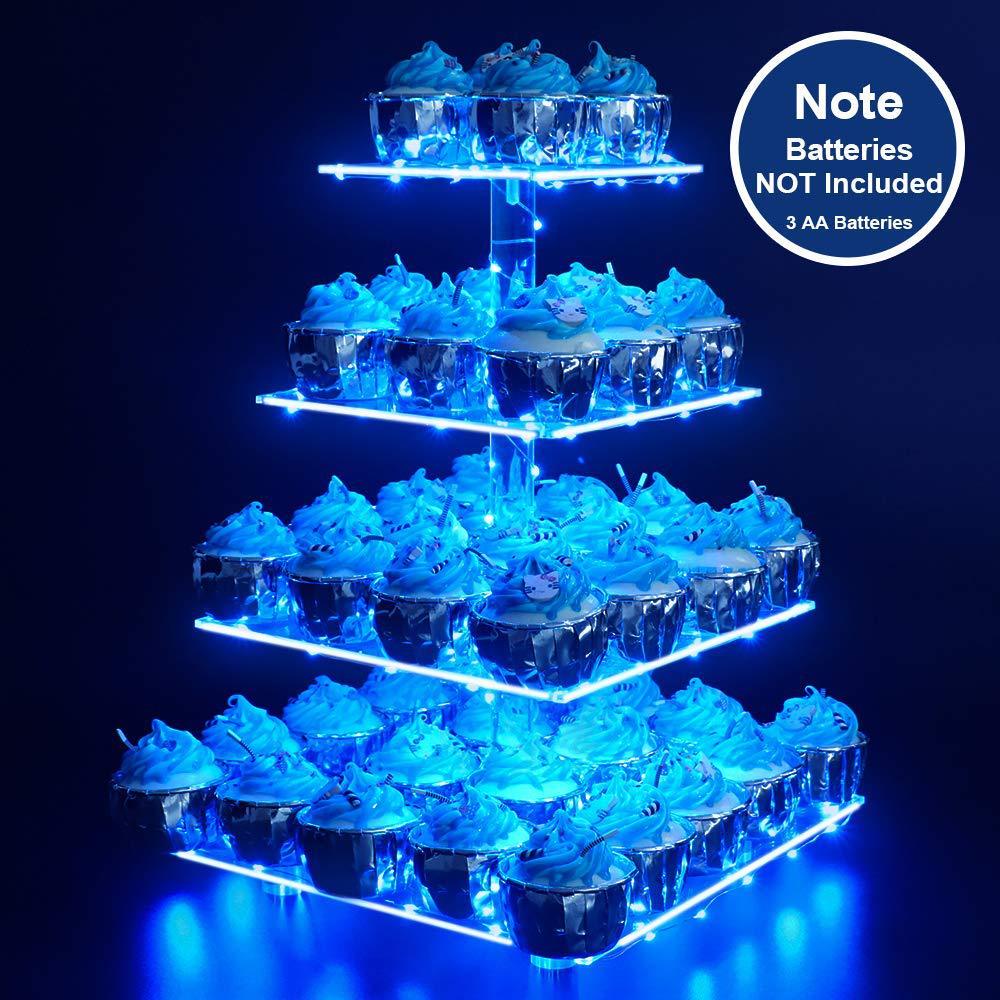 4-layer Wedding/Holiday Square Acrylic Luminous Cake Stand Led Lights Display.
